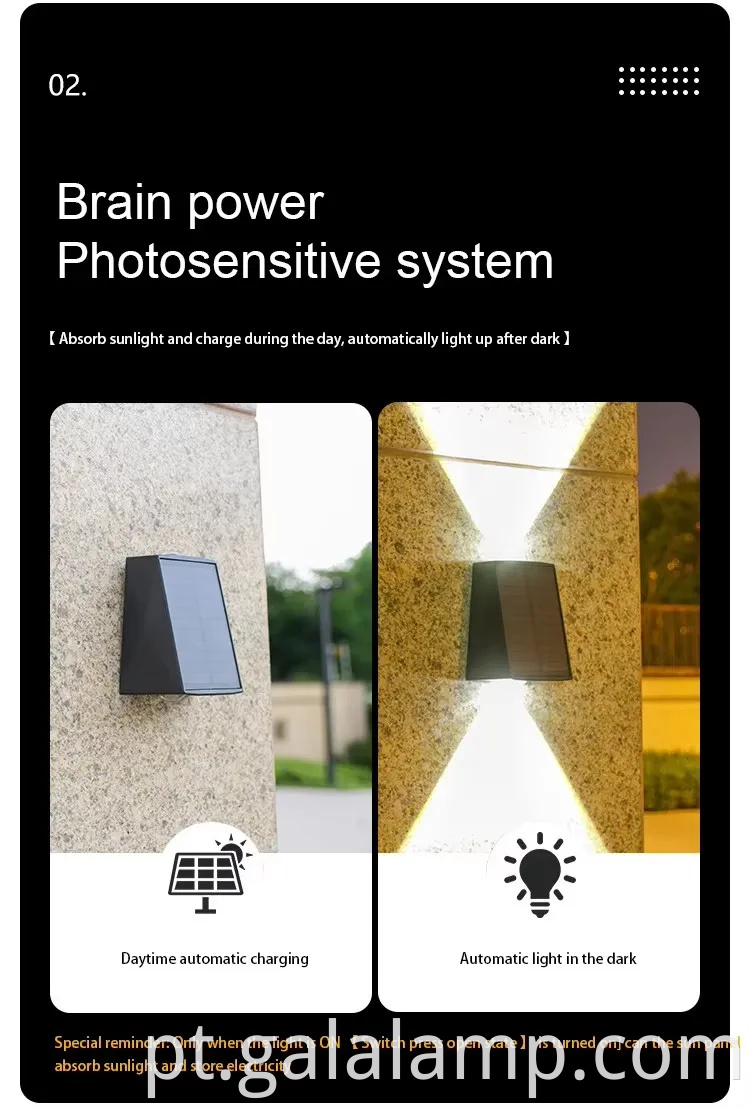 Luz de parede externa à prova d'água alimentada por energia solar para jardins